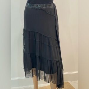Lovely Black Carole Little, 100% Silk, Tiered and Assymetric Skirt, Size 6